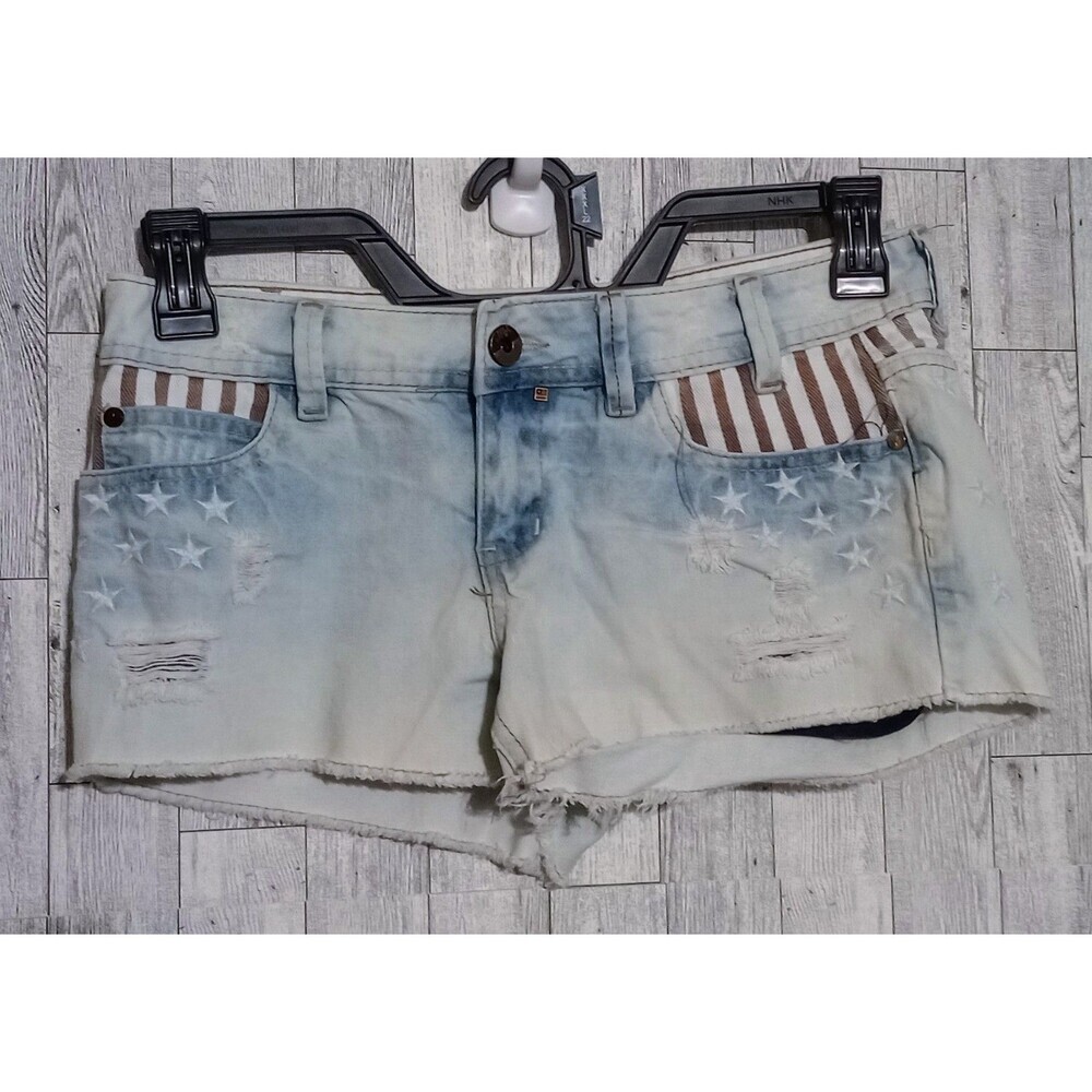 YMI Vintage Jean Shorts USA Flag Red White Blue Stars Daisy Dukes Size 5‎
